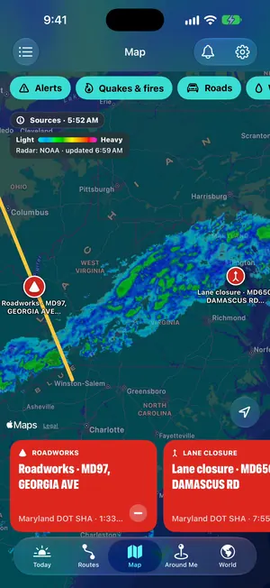 Herebeat 1.1 motion still: Radar over Washington, DC.
