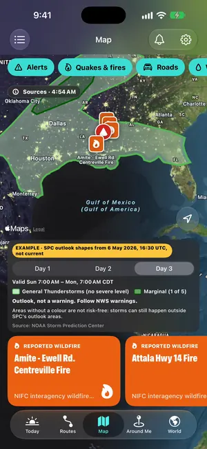 Herebeat 1.1 motion still: Severe outlook, day 3 (sample data, EXAMPLE).