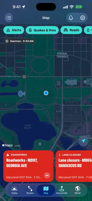 Herebeat 1.1 motion still: The map following your location.