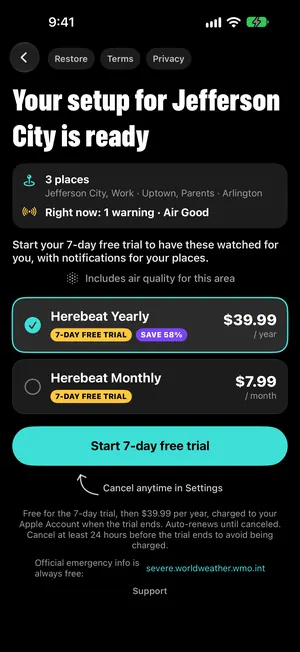 Herebeat 1.1 motion still: Paywall: your setup is ready.