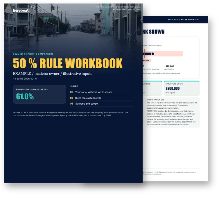 50 % Rule Workbook sample pages (example data)
